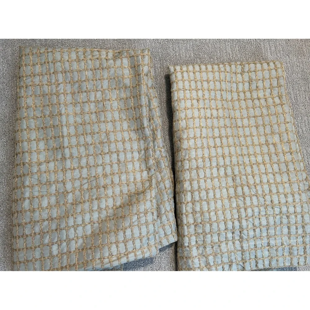 Pier‎ 1 Imports Jute Waffle Smoke Blue Lined Curtain Panels 50x84 Set of 2